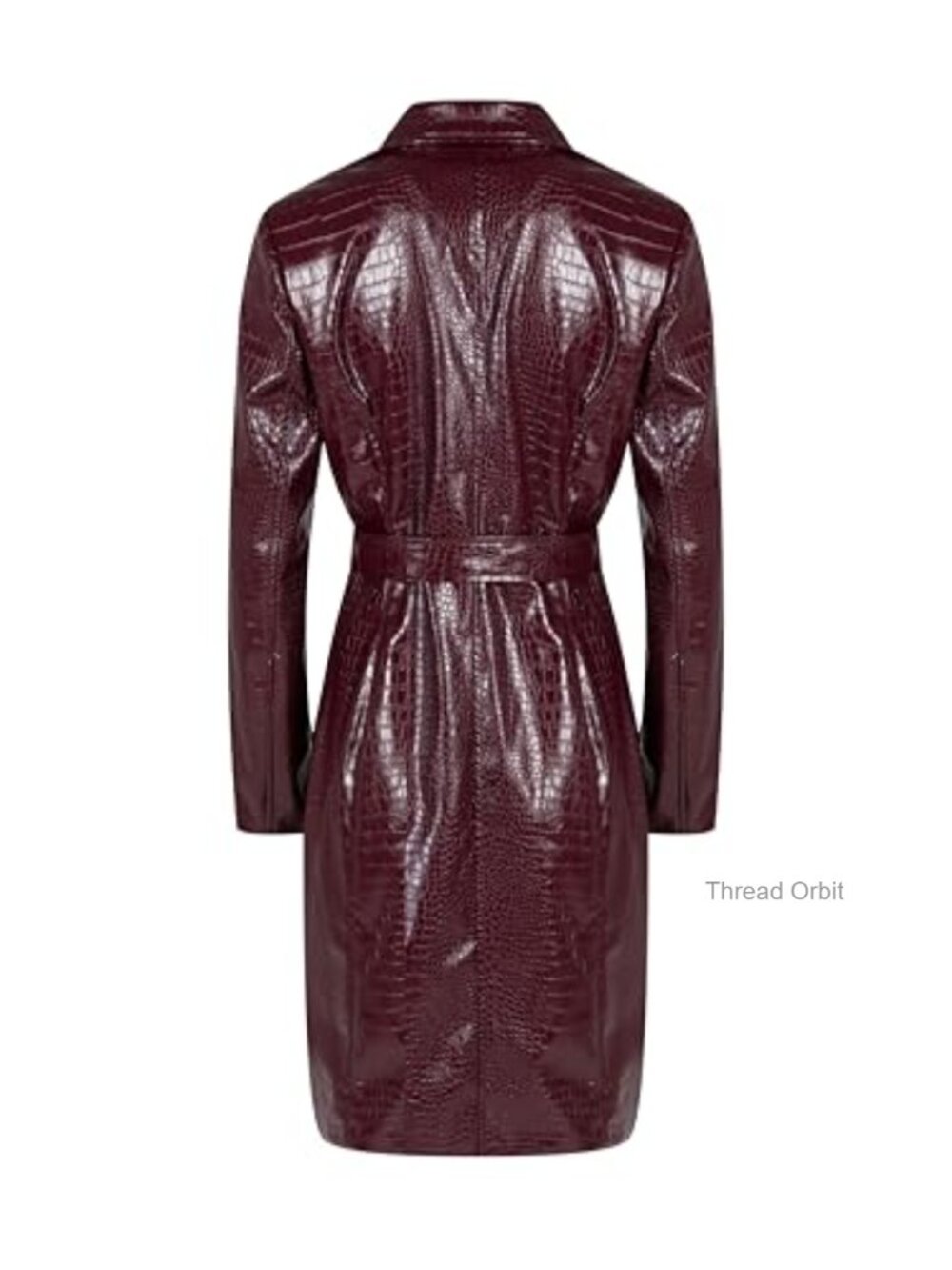 Classic Long Faux Leather Belted Trench Coat Jacket - Picture 4 of 7